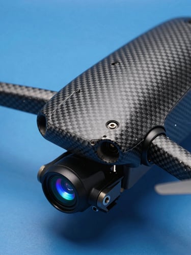 Extreme close-up of a carbon fiber enterprise drone chassis, focusing on the multi-spectral sensor payload and rotor mechanics, crisp studio lighting, high-contrast blueprint feel.