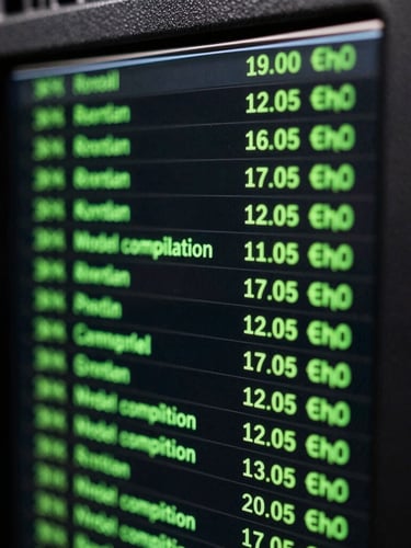 Macro crop of a server rack terminal displaying real-time model compilation logs, neon green text on black screen, high contrast, digital darkroom lighting.
