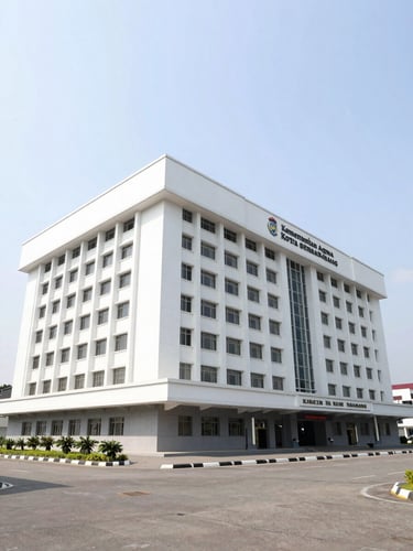 Kantor Kementerian Agama Kota Semarang building exterior in bright natural daylight, clean modern civic architecture, wide angle