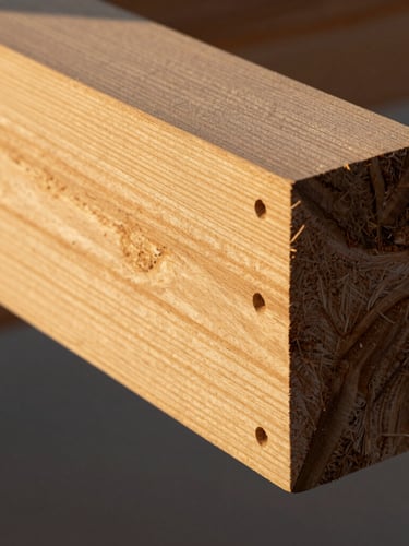 Extreme close-up of a raw steel beam meeting warm seasoned cedar, dramatic shadow cast by low golden hour sun, architectural minimalism.