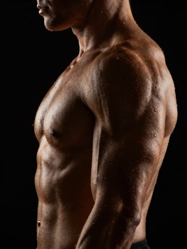 High-contrast macro shot of precise biomechanical movement, dramatic low-key lighting, golden rim highlighting muscle engagement, sharp focus, 85mm