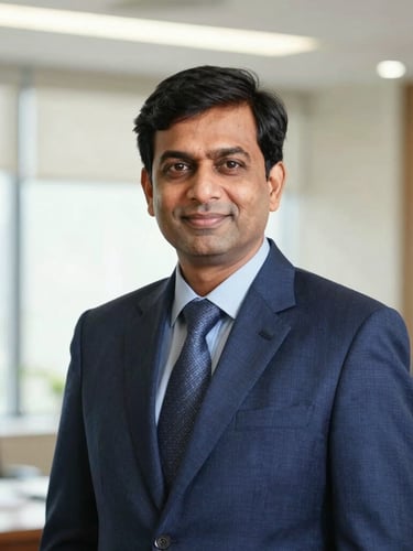 Dignified portrait of a modern Indian advocate in professional attire, bright natural daylight, clean office background, 35mm