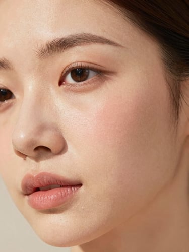 Close-up of healthy, glowing skin with soft sunlight highlighting natural texture, warm blush tones, editorial 35mm photography
