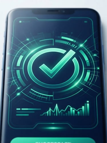 Close-up macro shot of a clean smartphone screen displaying a successful instant PIX transaction confirmation, bright studio lighting, emerald green accents, high-tech interface details