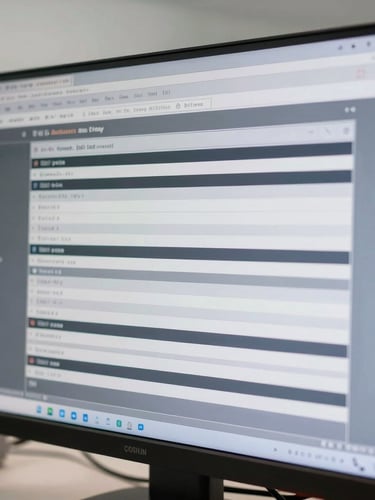 Close-up of a high-resolution monitor displaying structured EDI data streams, sharp focus, clean corporate background, cool white and slate gray tones.