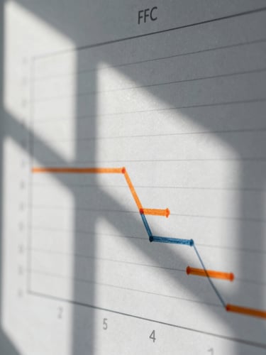 High-contrast macro photograph of a technical Gantt chart overlaid with hand-drawn orange critical path markers, sharp architectural window shadows, cool corporate tone.