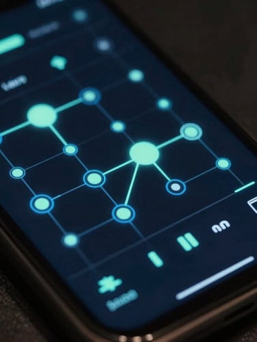 Abstract data node graph tracing digital fan signals, sleek mobile dashboard interface overlay, moody dark-mode tech photography, sharp neon-blue and mint backlighting, 35mm cinematic lens