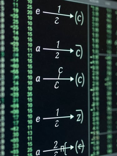 Macro close-up of complex mathematical notations on a glass board, low-key lighting with cool green undertones, sharp focus, 35mm lens