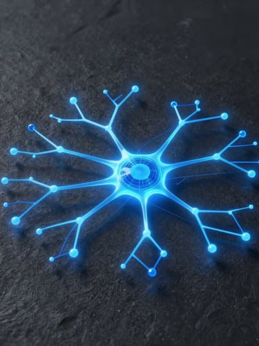 Sleek 3D render of a clinical data interface on a dark slate background, glowing electric blue neural network lines mapping a medical diagnostic chart, high-contrast studio lighting, technical precision.