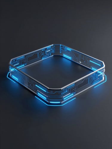 Sleek 3d render of a secure glowing data perimeter, dark slate background, vibrant electric blue accents, clean technical lines, high-contrast studio lighting