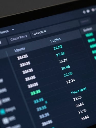 Sleek close-up of a high-resolution dark mode financial data dashboard showing sharp UI, cool low-key studio lighting with electric teal highlights, macro depth of field
