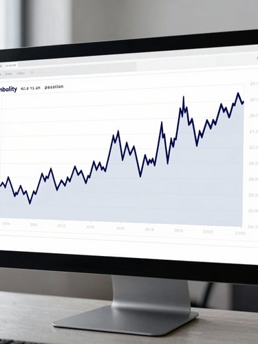 A clean, modern financial line chart displayed on a sleek monitor, showing historical commodity price trends with deep navy lines against a crisp white interface, cool daylight