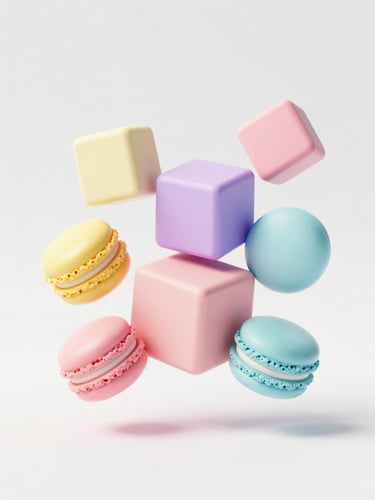 A lightweight 3d render of soft pastel geometric blocks floating in bright diffused daylight, clean white background, minimalist composition