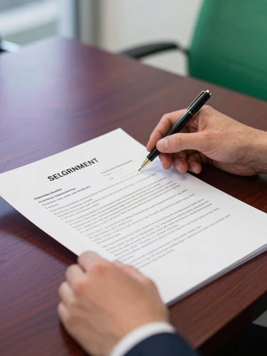 A close-up of hands reviewing a structured government tender document on a dark wooden table in a Kingston office, bright daylight from the side, sharp focus, professional editorial style.