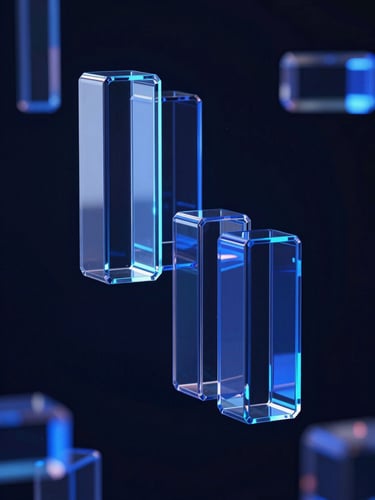 Sleek 3D render of abstract glass data structures, deep blue and neon accents, dark background, cinematic lighting, octane render