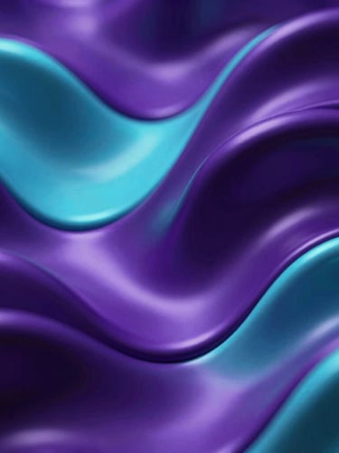 Extreme close-up of fluid 3D simulation, metallic purple and electric cyan waves, high-contrast studio lighting, sleek digital art
