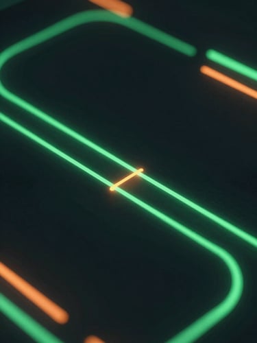Macro shot of a dark digital screen displaying glowing pine green light trails and abstract mathematical curves, octane render