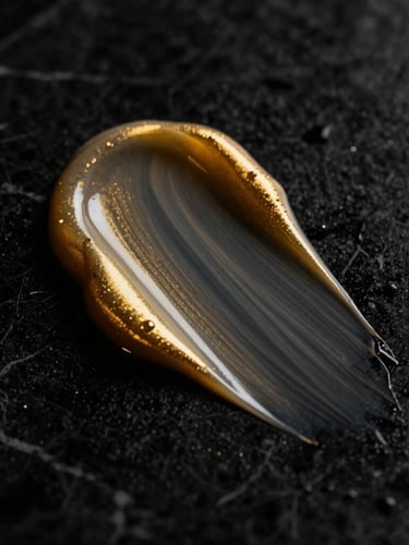 Macro close-up of premium men's face cream texture on a black marble surface, dramatic low-key studio lighting, rich gold accents, cinematic 35mm.