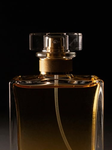 Dramatic low-key close-up of a luxury heavy-glass cologne bottle catching sharp golden rim light against an obsidian black background, cinematic 35mm
