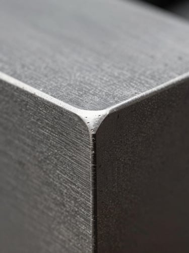 Close-up of a laser cut steel edge showing a clean 90-degree profile, zero burr, high-contrast industrial lighting