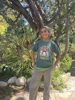 Talbotics t-shirt in studio yard.
