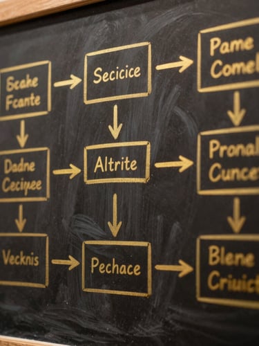 Close-up macro of a structured strategic framework drawn in gold ink on a deep charcoal glass wall, sharp focus, warm editorial lighting.