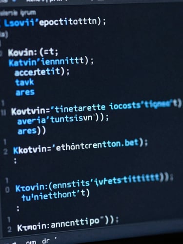 Macro photography of clean Kotlin code on a high-resolution monitor, glowing electric blue syntax highlighting, dark IDE interface, shallow depth of field, 35mm