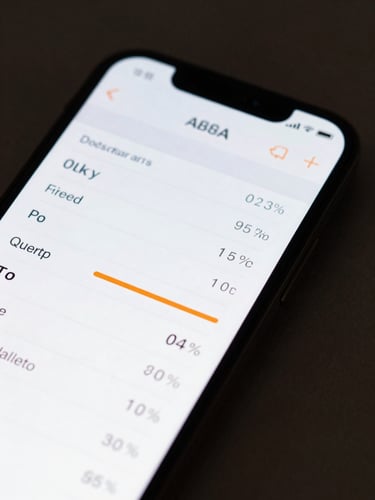 Macro close-up of a modern matte-black smartphone displaying a clean data usage interface, sharp orange accent lighting, dark background, professional presentation.