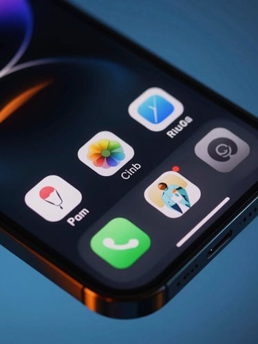 Close-up of a sleek modern smartphone displaying high-contrast network interfaces, cool blue ambient background with sharp orange key light accents.