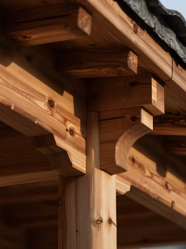 Extreme close-up of precise timber joinery, warm indoor golden hour light highlighting the grain of local wood.