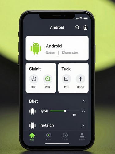 High-fidelity UI mockup of an Android utility application showing clean system diagnostics, framed inside a modern dark Android device, soft studio lighting with subtle neon lime-green accents in the background, sharp direct front-facing composition.