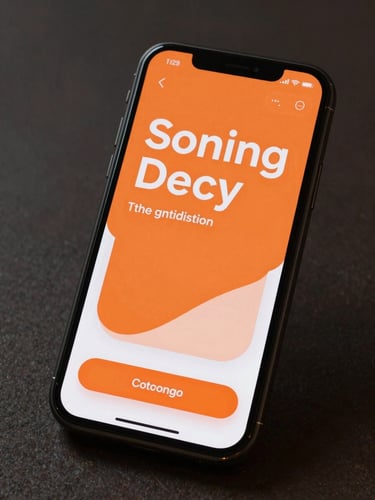A close-up studio mockup of a smartphone screen displaying a targeted social media ad with matching orange branding and a clear call-to-action button.