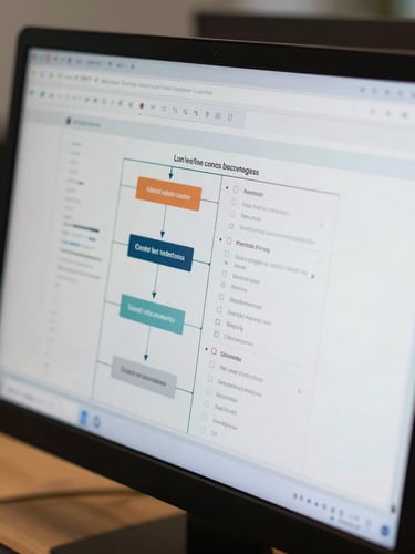 Vue rapprochée et nette de l'interface du logiciel CRM sur un écran d'ordinateur, montrant un pipeline de vente structuré et des tableaux de données clairs, lumière naturelle de bureau.