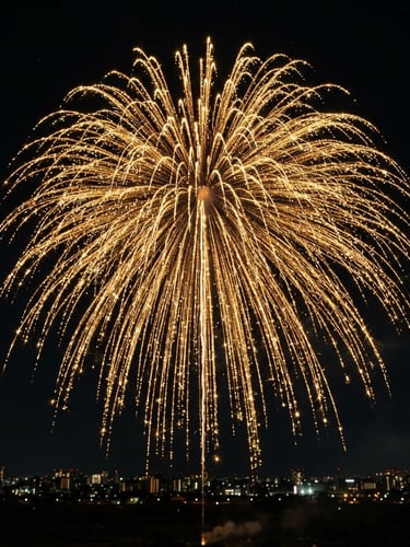 Vibrant night photography of a single golden willow firework burst, high contrast dark sky, sharp focus, 35mm
