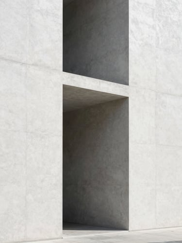 Minimalist corporate architecture, sharp concrete lines, bright natural daylight, geometric shadows, 35mm