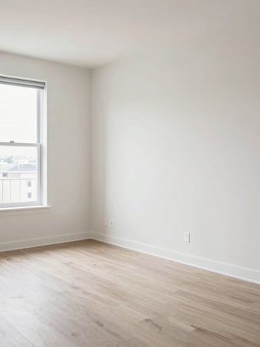Bright, clean interior of a modern apartment living room in Birmingham Michigan, natural light, neutral tones, sharp focus, 35mm lens