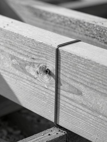 Extreme close-up of deeply textured Douglas fir timber formwork with steel tie-rods, raking side-light highlighting the raised wood grain
