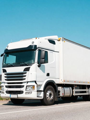 Dynamic low-angle shot of a clean modern semi-truck on an open highway under bright crisp midday sunlight, vibrant saturated colors, 35mm
