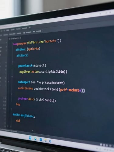 Crisp corporate photography of a software architect analyzing code structures on a screen, cool slate tones, shallow depth of field, 35mm.