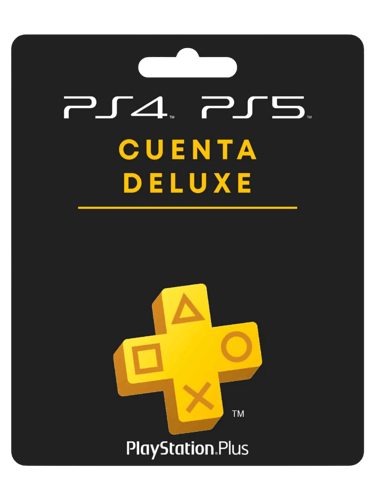 PlayStation Plus Deluxe gift card for PS4 and PS5 featuring the yellow logo icon.