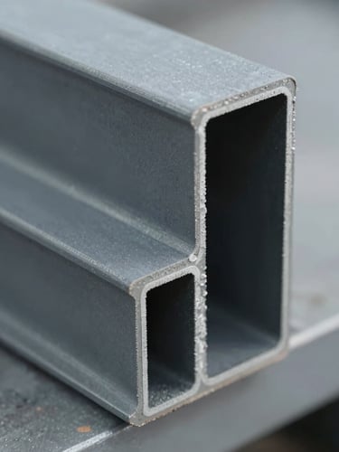 Sharp macro technical close-up of heavy-duty slate gray PVC extruded profile edges, cool factory daylight, high-contrast metallic tones
