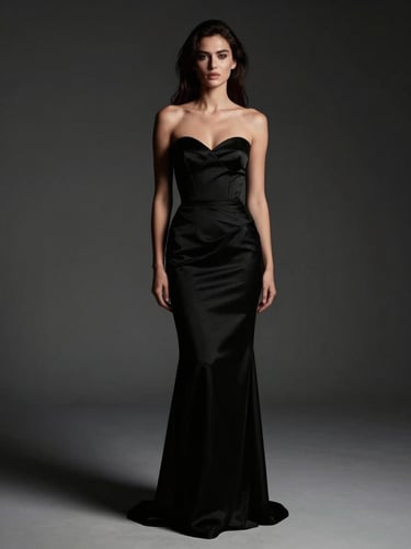 Chiaroscuro studio portrait of an elegant woman in high-fashion couture, dramatic side-lighting, deep shadows, editorial styling.