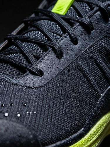 Extreme close-up of dark technical fabric fibers showing sweat-wicking texture, high-contrast spotlight, gritty athletic aesthetic, 35mm lens