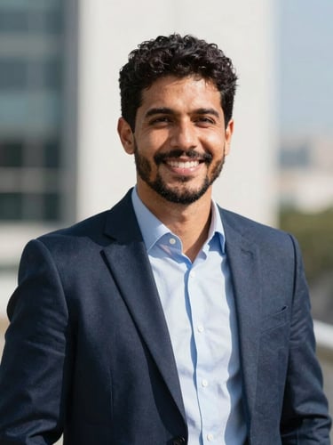 Professional, confident portrait of Eduardo Joaquim da Silva, a Brazilian financial and ESG consultant, clean corporate background, bright natural daylight, high contrast, sharp focus