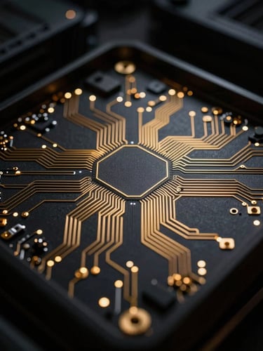 Macro shot of high-end server hardware with subtle golden glowing circuits, dramatic low-key lighting, deep black background, ultra-sharp focus, 35mm