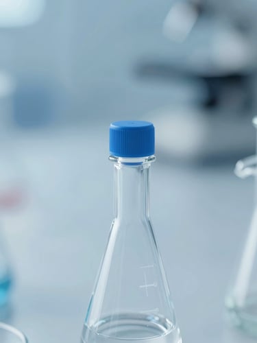 macro close-up of sterile laboratory equipment, clinical blue and white tones, high-detail scientific visualization, shallow depth of field