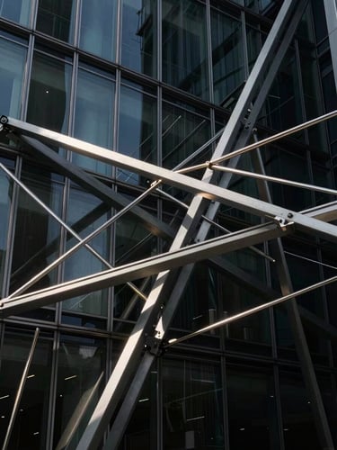 Abstract high-dimensional vector network intersecting with architectural glass, stark high-contrast lighting, deep shadows.