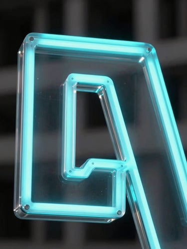Extreme macro close-up of a polished acrylic 3D letter edge glowing with high-density cyan LED light, flawless seamless joints, dark architectural background, sharp focus.