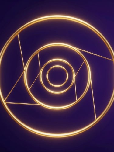 Macro shot of a golden ratio spiral, glowing gold geometric lines on a deep indigo and royal purple background, high-contrast dramatic lighting, octane render.