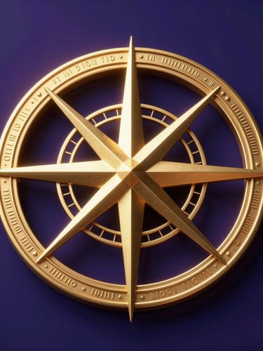 Symmetrical macro shot of a golden astrolabe on a deep indigo background, glowing gold geometric lines, high-contrast dramatic lighting, octane render